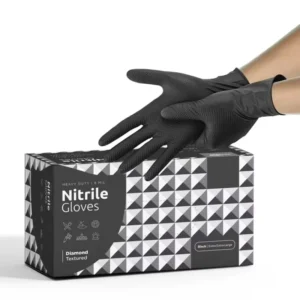 Black Nitrile Disposable Gloves with Raised Diamond Texture Heavy Duty for Household Cleaning Cooking Gardening
