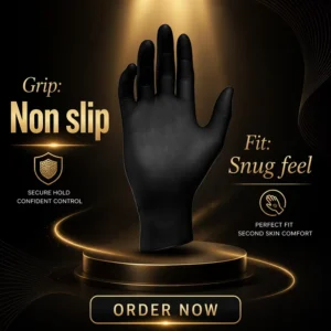 Black Nitrile Gloves Medium Thickness Smooth Texture Waterproof EN Certified for Cleaning Supplies