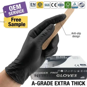 Black Nitrile Gloves Non Powder Textured Chemical Resistant for Tattoo Beauty Salon Manicure Hair Nail Art