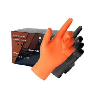 Black Orange 8 Mil Nitrile Disposable Safety Gloves Rubber Mechanic Gloves With Raised Diamond Texture for Protective Function