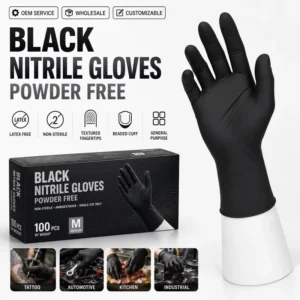 Black Powder Free Disposable Nitrile Gloves for Tattoo Automotive Kitchen and Industrial Use