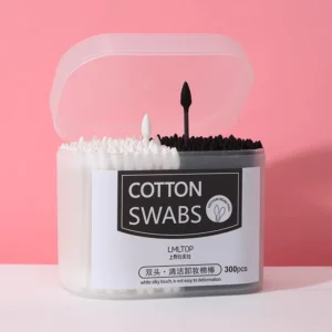 Black White Cotton Swabs Double Tip Pointed and Round Cotton Buds Stickers for Makeup Remover General Ear Cleaning Applicator