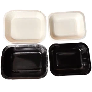 Black and White Paper Tray Coated with PET Film Ovenable Microwavable 220 DEGREE Accept Custom Size and Logo Design