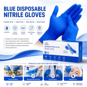 Blue Disposable Nitrile Examination Gloves Powder Free Latex & Silicone Free Non Sterile Customizable Food Grade Factory Direct