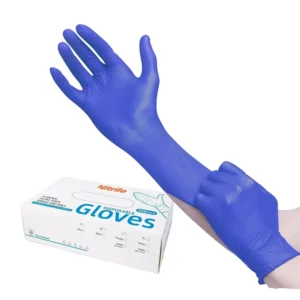 Blue and Black Powder Free Nitrile Exam Gloves Tapered Cuff 9inch Length Durable Odor Resistant for Medical Use