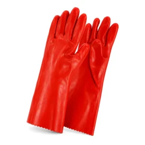 Bulk 35cm Red Glossy PVC Gloves Reliable Supplier Sweat Absorbent Cotton Liner Safety Gloves for Maintenance