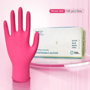 CE Certified Puncture Resistant Elastic Wrist Thickness 3.5 MIL Nitrile Powder Free Rose Pink Disposable Examination Gloves