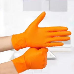 Car Repair Mechanics Hand Gloves Diamond Disposable Orange Nitrile Gloves