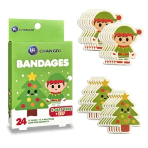 Cartoon Cute Christmas Tree Adhesive Band-Aid Wound Bandage for Kids Waterproof Medical Grade CE Certified