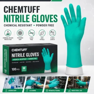 Chemical Resistant Powder Free Disposable Nitrile Gloves for Lab Cleaning and Industrial Use