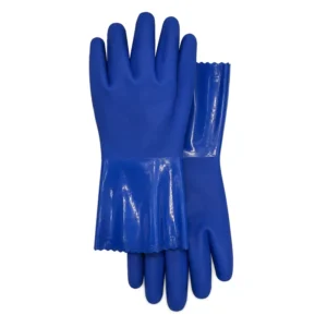 China Manufacturer 27cm Blue Micro sandy PVC Gloves Anti Slip Cotton Flocked Reusable Cleaning Safety Work Gloves