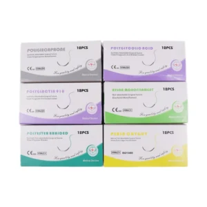 China Manufacturer Good Prices Medical POLYESTER Absorbable Material Surgical Suture Thread with Needle POLYESTER