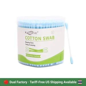 China Thailand Options 200Pcs Cotton Bud Double Blue Round Head OEM Stick Cotton Swabs with love Box