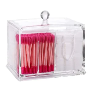 Clear Acrylic Cotton Pad Container for Cotton Swabs Q Tips Cotton Ball and Swab Holder Organizer Storage Box with Lid