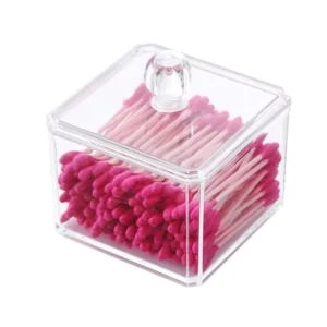 Clear Acrylic Cotton Swab Square Box Case Cotton Ball Storage Makeup Pads Holder Cosmetics Organizer Container Swab Dispenser