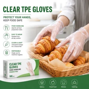 Clear Disposable TPE Food Handling Gloves Powder Free for Kitchen Catering and Household Use