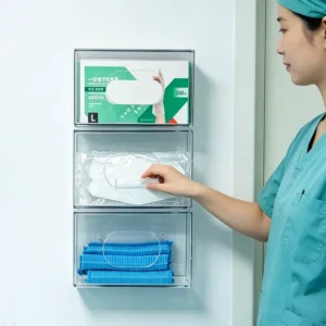 Clear PET Wall Mounted PPE Dispenser Box Glove and Mask Dispenser Box with Magnetic Lid for Hospital and Clinic Use