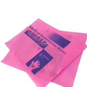 Clinic Use Pink Transparent Moisture Proof Disposable Plastic PE Bag Medical Examination Gloves Pouch Hot Stamping