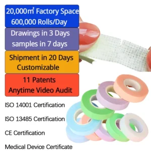 Colorful Breathable Waterproof Surgical Easy Tear Non woven Lash Tape for Medical Pipeline Infusion Fixation Beauty Eyelash
