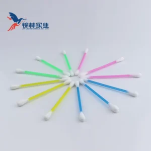 Colorful Plastic Cotton Swabs 100 Pack Double Round Soft Tips Lint Free Round Cup Container for Personal Care