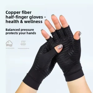 Copper Infused Fingerless Gloves for Sports Compression Arthritis Support Non-Slip Breathable Soft Design for Carpal Tunnel RSI