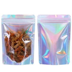 Cosmetic Packaging Bags Holographic PET Mylar Pouch Food Grade Moisture Proof Zipper Top Gravure Printed