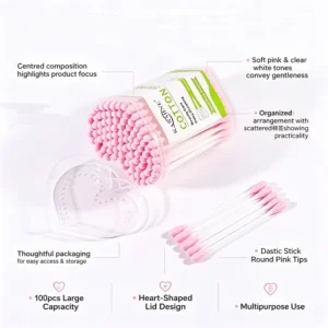 Cosmetic Use Ear Removal Household Pink Round Head Cotton Bud 100pcs pp Stick Cotton Swabs With Love Box