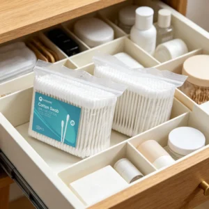 Cosmetic Use Ear Removal Household Pointed Round Tip Cotton Bud 300pcs pp Stick Cotton Swab with pp Bag