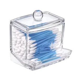 Cotton Bud Organizer Container Acrylic Cotton Ball Holder Box Q tip Bathroom Swab Pad Dispenser with Lid