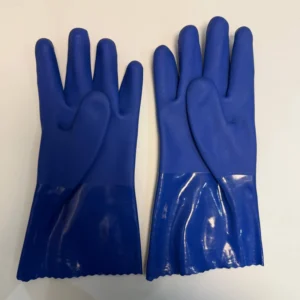 Cotton Lining 27cm Short Cuff Blue PVC Cotton Safety Gloves for Seafood Processing Industrial Cleaning Work