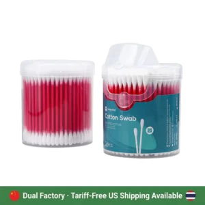Cotton Swab 200pcs Red Paper Stick Cotton Bud with Round Box for Makeup Nail
