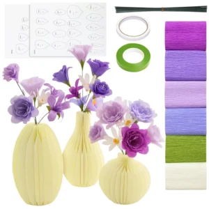Crepe Paper Flower Making Kit with 3 Vases Includes 6 Rolls 2.75 X 98 Inch Purple Crepe Paper Floral Wire & Tape DIY Paper Craft