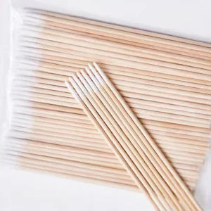 Custom 100 Pcs Eco Friendly Super Fine Point Swabs Cotton Head Wooden Handle Swab Q tips 10cm 7 cm