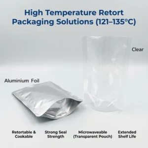 Custom Aluminium Foil Clear Heat Seal Retort Pouch High Barrier 121℃ 135℃ High Temperature Sterilization Food Packaging Bag