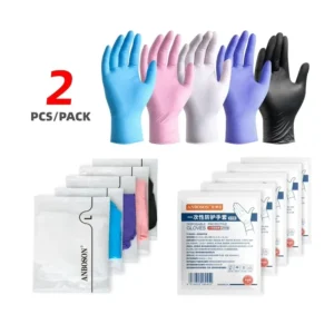 Custom Blue Black Disposable Nitrile Gloves 2 Piece Pack Powder Free Latex Free Non Sterile Custom Logo Safety Gloves
