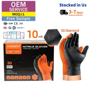 Custom Disposable Black Nitrile 8mil Thick Powder Free Protective Gloves Diamond Grip Waterproof Durable for Home Machinery