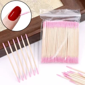 Custom Double Heads Mini Fine Q Tips Cotton Swabs Pointed Dust Lint Free Pink Nail Cleaning Swabs for Nails