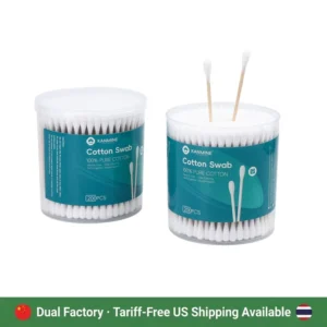 Custom Double Round Tip Cotton Swab 200pcs Wooden Stick Cotton Bud with pp Box