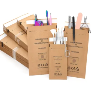 Custom Encapsulating Dental Nail Art Supplies Tools Self Sealing Cleaning Dry Heat Sterilization Manicure Brown Kraft Pouch Bag