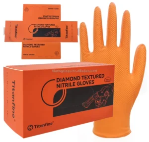 Custom Heavy Duty 10 Mil 12 Mil Nitrile Safety Gloves with Diamond Texture Design OEM Logo for Food Truck Cleaning Auto Industry