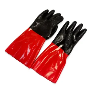 Custom Logo 35cm PVC Gauntlet Gloves Manufacturer Bulk Red Black Textured Acid Alkali Proof Gloves for Chemical