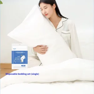 Custom Logo Disposable Bedding Suit Travel Hotel Luxury Non woven Quilt Cover Padded Bed Sheet Three piece Set