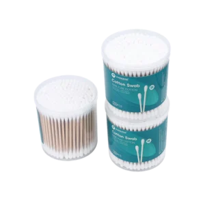 Custom Logo Multi Purpose Ear Cleaning Double Round Tip Cotton Swab 200pcs Wooden Stick Cotton Bud with pp Box
