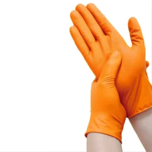 Custom Logo Nitrile Gloves Diamond Raised Texture Gloves Orange Oil Resistant Car Repair Powder Free Nitrile Gloves