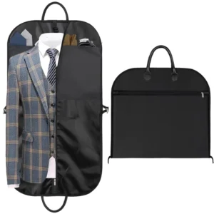 Custom Logo Plain Black Minimalist Foldable Dustproof Suit Cover Garment Bag Polyester