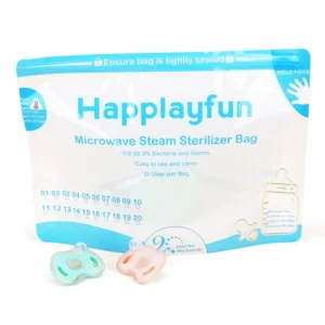 Custom Manual BPA Free Plastic Sterilizer Bags for Baby Bottles Food Grade Safe Stand Pouch Microwave Steam Sterilizer 20 Uses