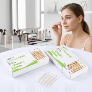 Custom Organic Q Tips Cleaning 100pcs Cotton Buds Bamboo Sticks Cotton Swab with White Drawer Box Daily Use