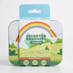 Custom Printed Waterproof PE Band Aids Rainbow Pattern Hypoallergenic for Sensitive Skin 58 Pcs 4 Sizes Latex-Free