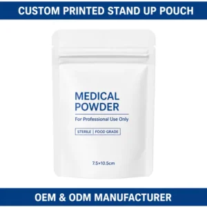 Custom Printed White Matte Small Stand Pouch OEM ODM Resealable Zipper Sterile Medical Powder Packaging Moisture Proof