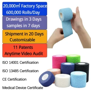 Custom Printing High Elastic LightWrap Tear Light Elastic Adhesive Bandage for Medical Fixation Heavy Duty Exercise protection